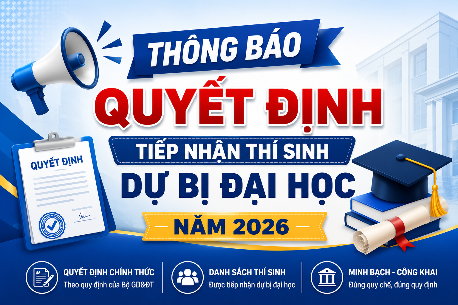 📢 Thông báo Quyết định tiếp nhận thí sinh dự bị đại học năm 2026
