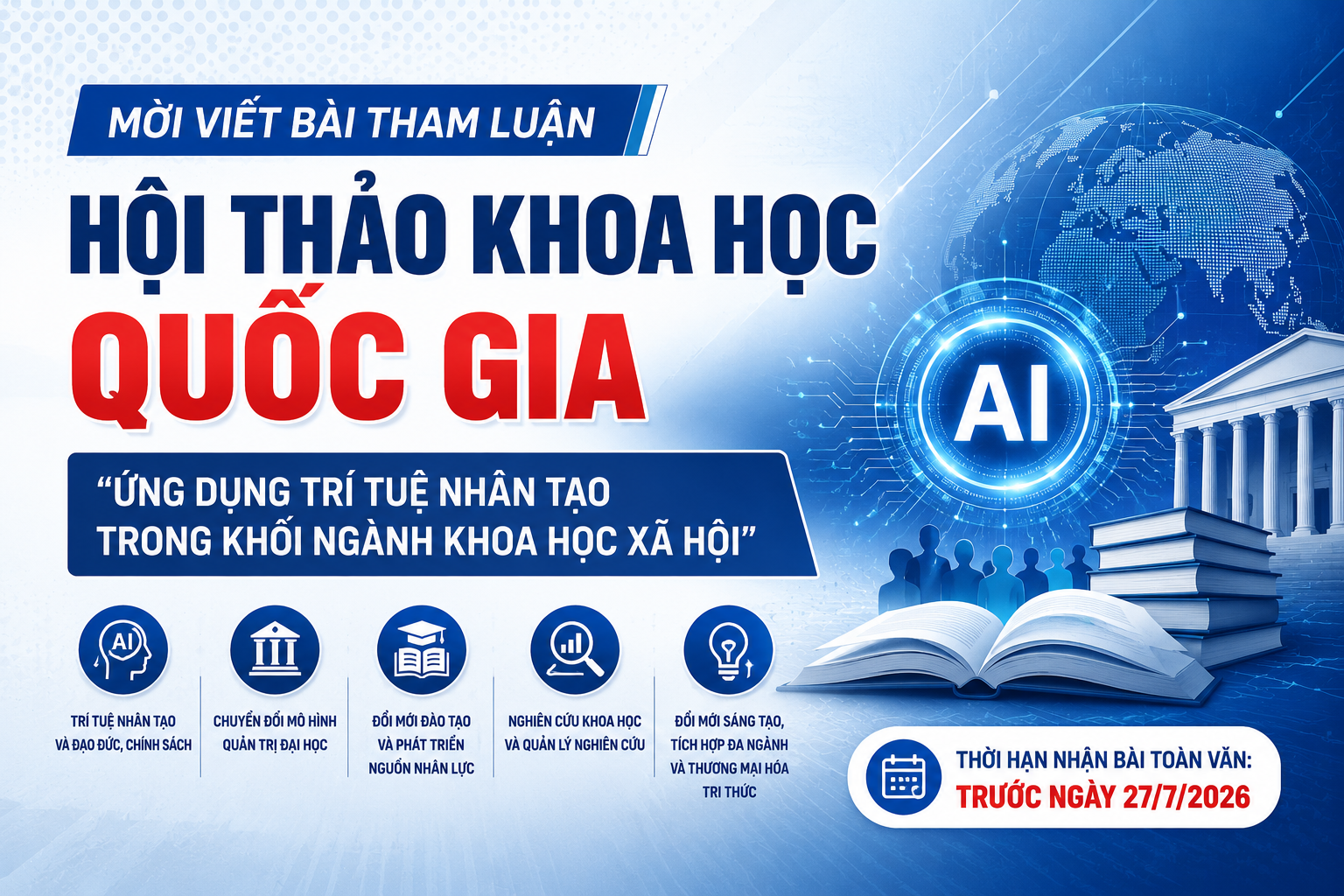 Mời viết bài tham luận Hội thảo khoa học Quốc gia: "Ứng dụng Trí tuệ nhân tạo trong khối ngành Khoa học xã hội"